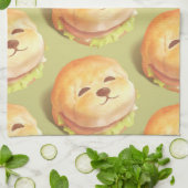 かわいい犬の顔バーガーパターン キッチンタオル (折り畳み)