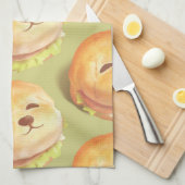 かわいい犬の顔バーガーパターン キッチンタオル (四つ折り)