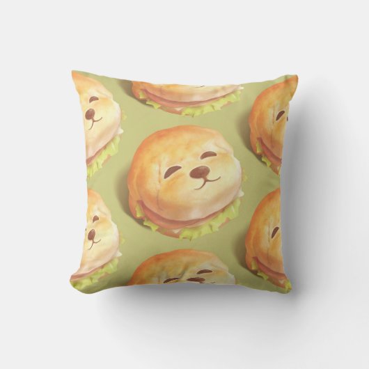 かわいい犬の顔バーガーパターン クッション (正面)