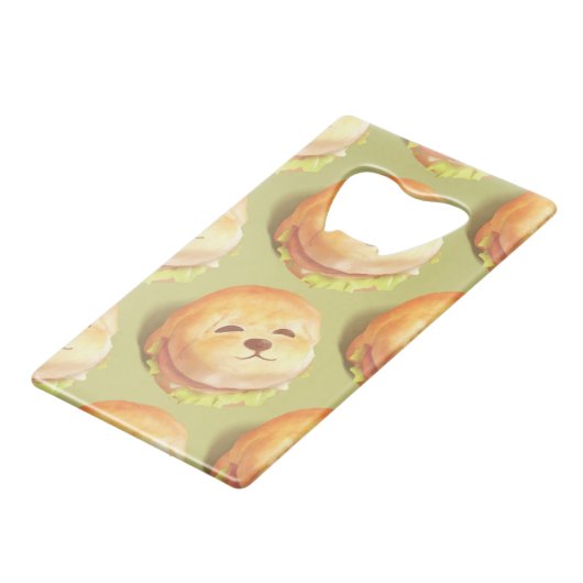 かわいい犬の顔バーガーパターン クレジットカード栓抜き (正面アングル)