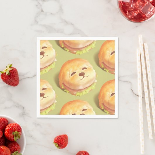 かわいい犬の顔バーガーパターン スタンダードカクテルナプキン (インサイチュ)