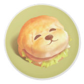 かわいい犬の顔バーガーパターン セラミックノブ (正面)