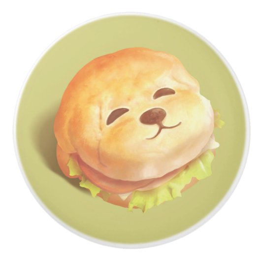かわいい犬の顔バーガーパターン セラミックノブ (正面)