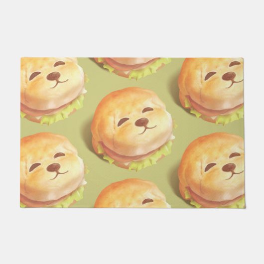 かわいい犬の顔バーガーパターン ドアマット (正面)