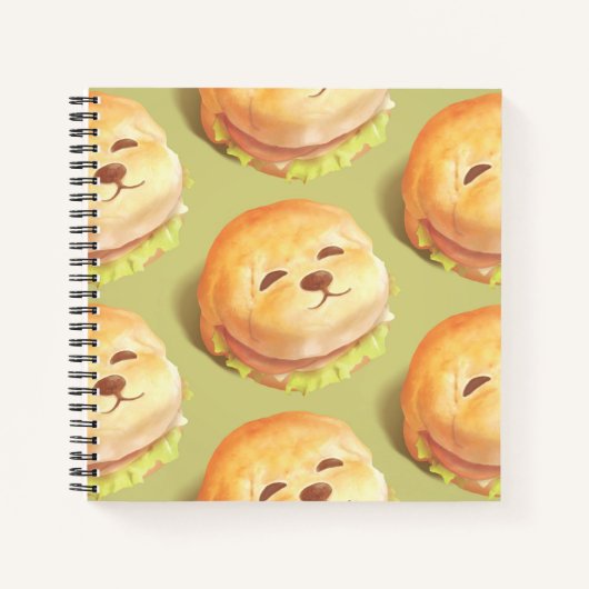 かわいい犬の顔バーガーパターン ノートブック (正面)