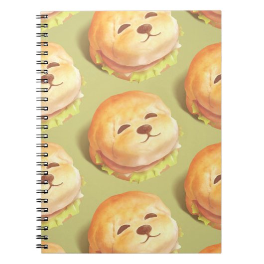 かわいい犬の顔バーガーパターン ノートブック (正面)