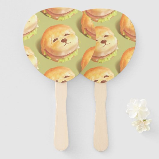 かわいい犬の顔バーガーパターン ハンドファン (正面&裏面)