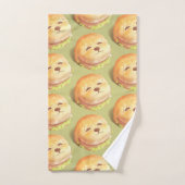 かわいい犬の顔バーガーパターン バスタオルセット (ハンドタオル)