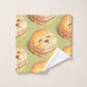 かわいい犬の顔バーガーパターン バスタオルセット (ウォッシュタオル)