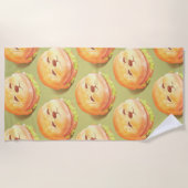 かわいい犬の顔バーガーパターン ビーチタオル (正面)