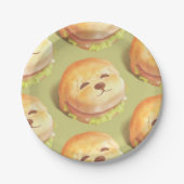 かわいい犬の顔バーガーパターン ペーパープレート (正面)