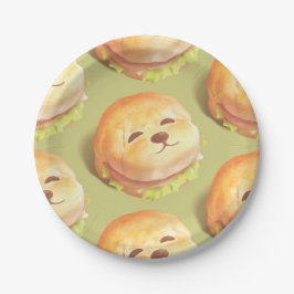 かわいい犬の顔バーガーパターン ペーパープレート