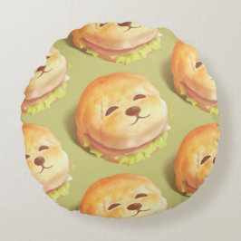 かわいい犬の顔バーガーパターン ラウンドクッション