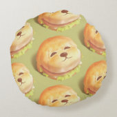 かわいい犬の顔バーガーパターン ラウンドクッション (裏面)