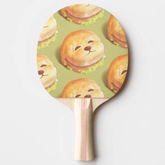 かわいい犬の顔バーガーパターン 卓球ラケット (正面)