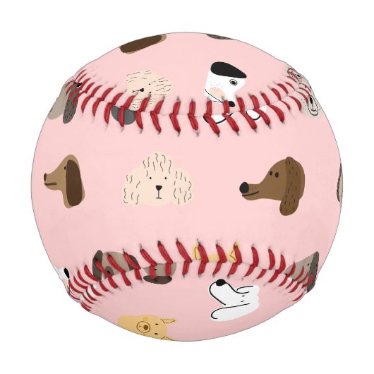 かわいい犬の顔ピンクお洒落色 野球ボール (裏面)
