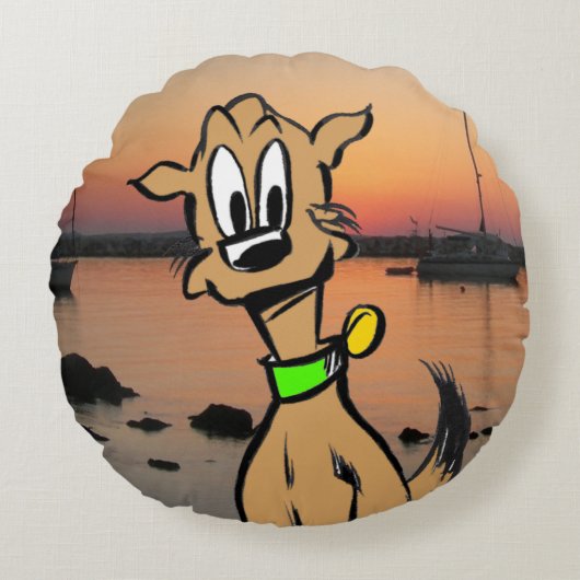 かわいい犬の顔漫画キッズラウンドピロー ラウンドクッション (正面)