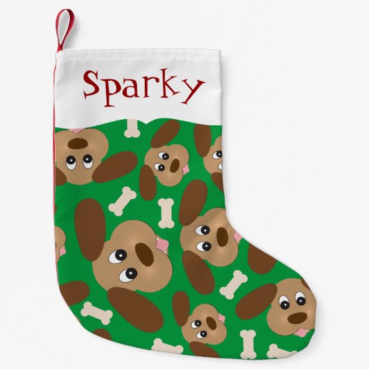 かわいい犬の顔 スモールクリスマスストッキング (正面)