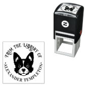 かわいい犬の顔 「〇〇図書館から」 本の名前 セルフインキングスタンプ (インサイチュ)