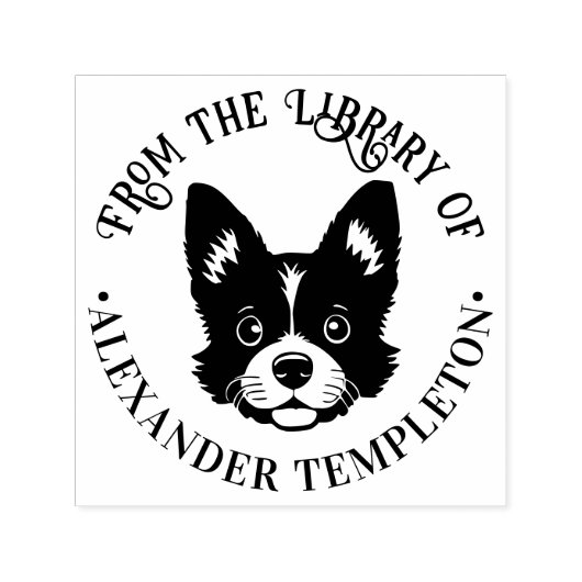 かわいい犬の顔 「〇〇図書館から」 本の名前 セルフインキングスタンプ (デザイン)