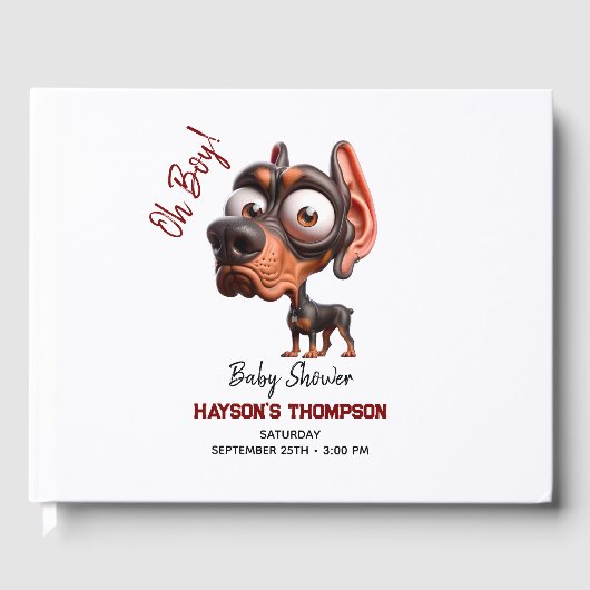 かわいい犬の風刺し男の子のためのベビーシャワー ゲストブック (正面)