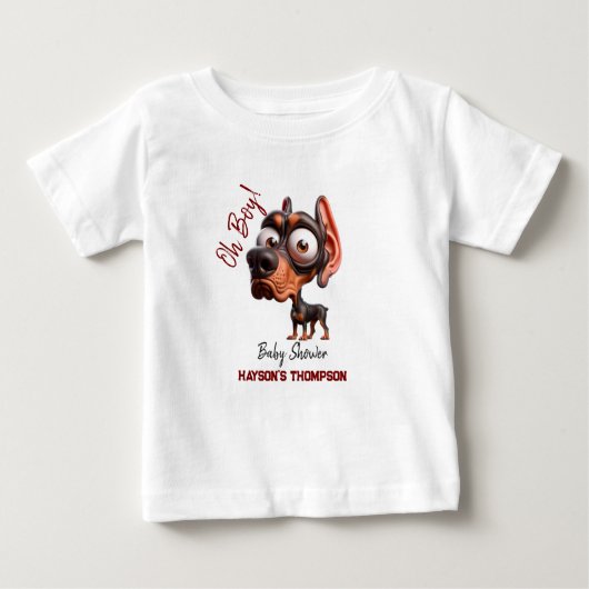 かわいい犬の風刺し男の子のためのベビーシャワー ベビーTシャツ (正面)