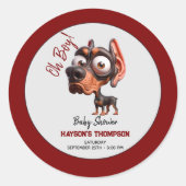 かわいい犬の風刺し男の子のためのベビーシャワー ラウンドシール (正面)