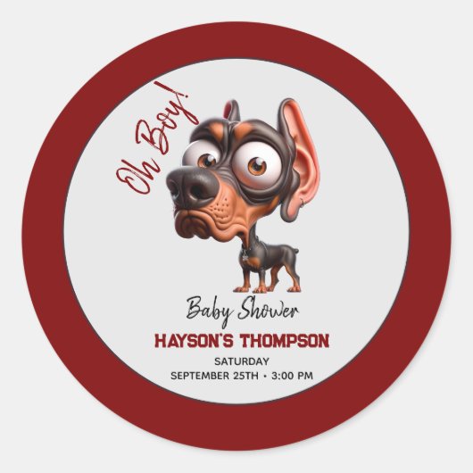 かわいい犬の風刺し男の子のためのベビーシャワー ラウンドシール (正面)