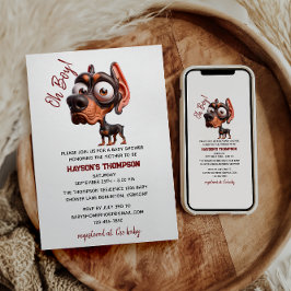 かわいい犬の風刺し男の子のためのベビーシャワー 招待状