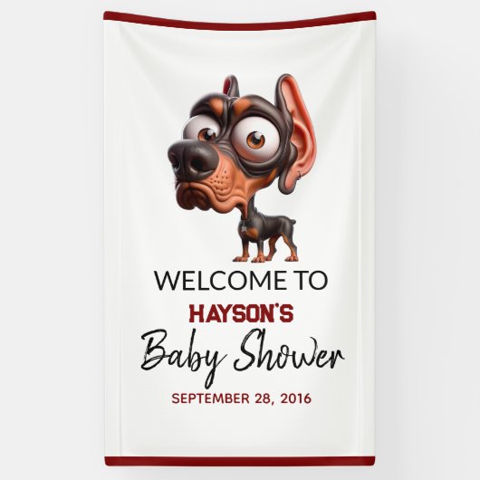 かわいい犬の風刺し男の子のためのベビーシャワー 横断幕 (縦)
