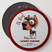 かわいい犬の風刺し男の子のためのベビーシャワー 缶バッジ (正面&裏面)