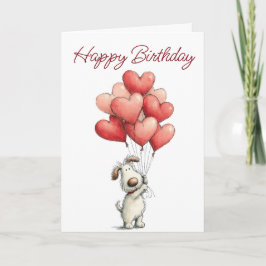 かわいい犬の風船 お誕生日おめでとう カード