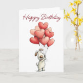 かわいい犬の風船 お誕生日おめでとう カード (黄色い花)