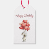 かわいい犬の風船 お誕生日おめでとう ギフトタグ (正面)