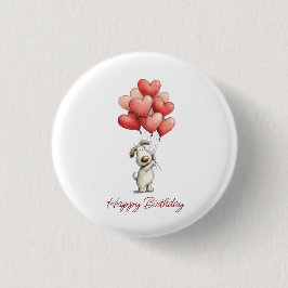 かわいい犬の風船 お誕生日おめでとう 缶バッジ