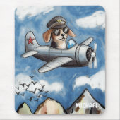 かわいい犬の飛行機、雲の山々、カスタム飛行士 マウスパッド (正面)