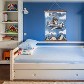 かわいい犬の飛行機、雲の山々、カスタム飛行士 吊り下げ型タペストリー