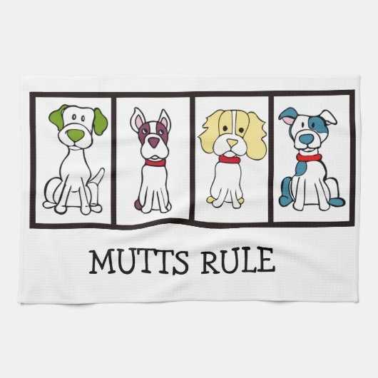 かわいい犬の食器洗いタオル – Mutts Rule キッチンタオル (横)