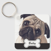 かわいい犬の骨にペットの写真を追加 キーホルダー (正面)