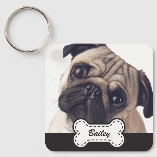かわいい犬の骨にペットの写真を追加 キーホルダー (正面)