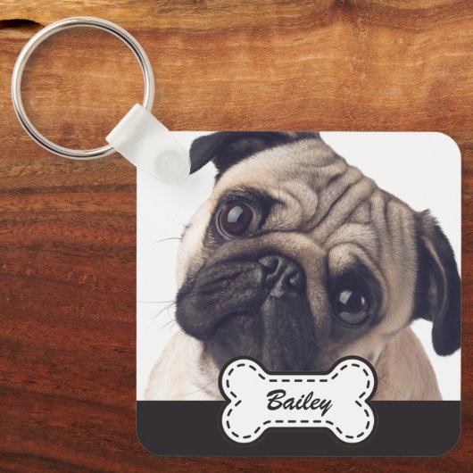 かわいい犬の骨にペットの写真を追加 キーホルダー (正面)
