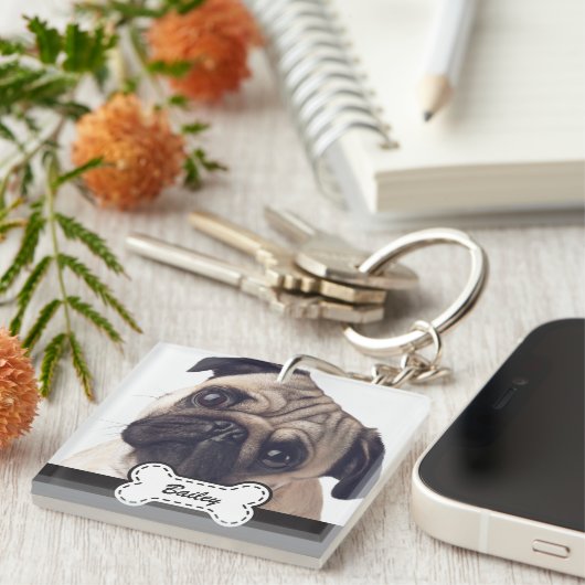 かわいい犬の骨にペットの写真を追加 キーホルダー (正面右)