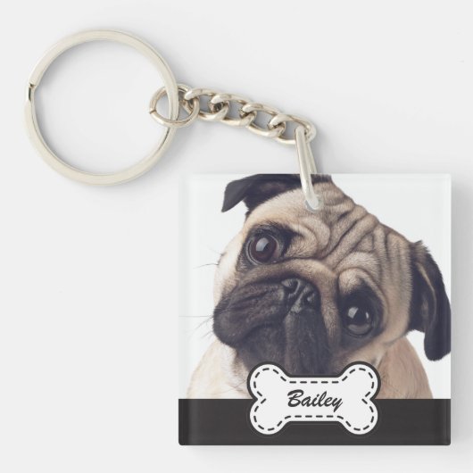 かわいい犬の骨にペットの写真を追加 キーホルダー (正面)