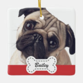 かわいい犬の骨にペットの写真を追加 セラミックオーナメント (正面)