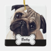 かわいい犬の骨にペットの写真を追加 セラミックオーナメント (正面)