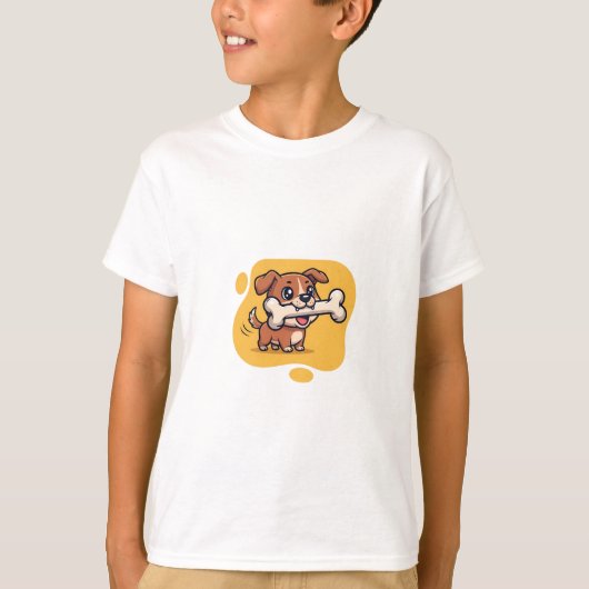 かわいい犬の骨持ち キッズ Tシャツ (正面)