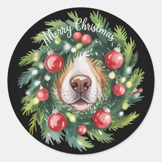 かわいい犬の鼻のクリスマスリース 犬ママ 犬好き ラウンドシール (正面)