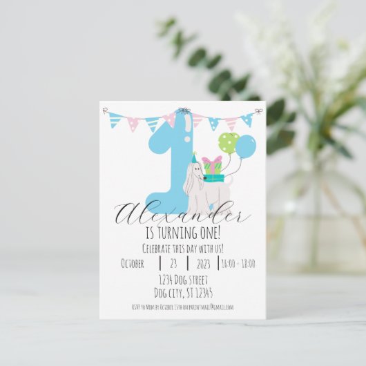 かわいい犬の1歳の誕生日:最高のワンフェス! ポストカード (スタンド正面)