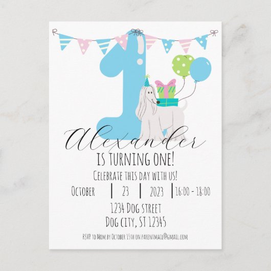 かわいい犬の1歳の誕生日:最高のワンフェス! ポストカード (正面)