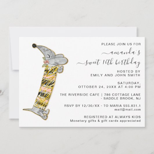 かわいい犬の16歳の誕生日パーティー ハウスパーティー 招待状 (正面)